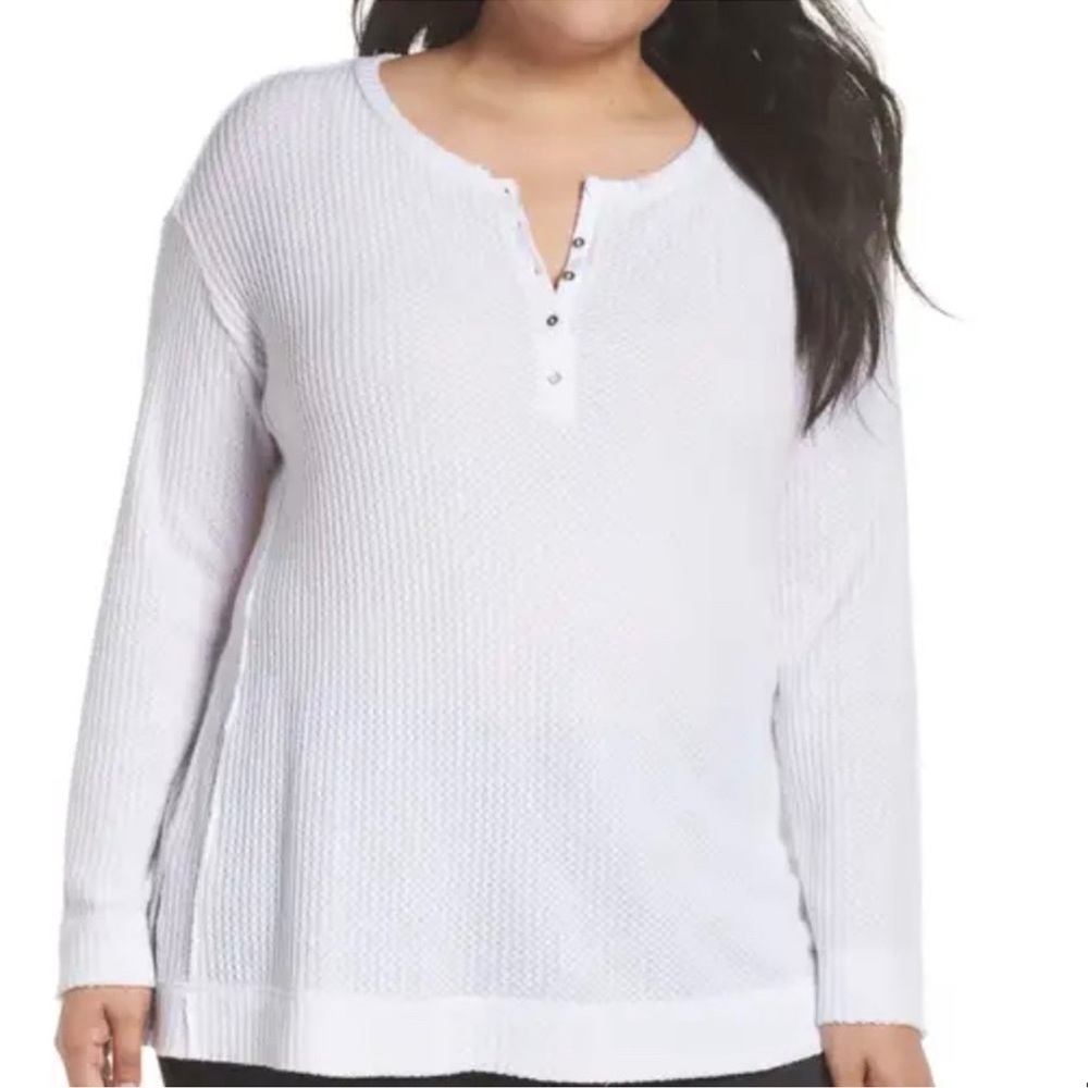Caslon Waffle Knit Henley Top White 0X